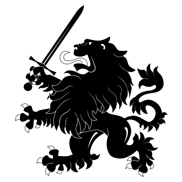 Leão heráldico com espada
 - Vetor, Imagem
