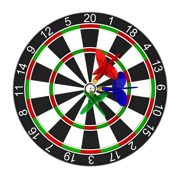 Business and Sports concept with 3d darts in bullseye - Foto, Imagen