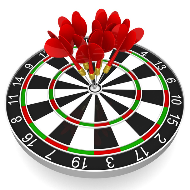 Business and Sports concept with 3d darts in bullseye - Φωτογραφία, εικόνα