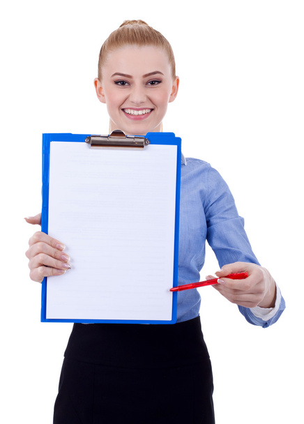 Businesswoman with clipboard and pen - Foto, Imagem