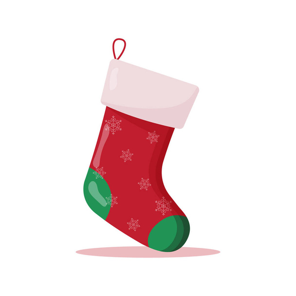 Рождественский носок в красном и зеленом цветах. Аксессуары - Вектор,изображение