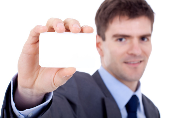Business man showing a blank card - Foto, imagen