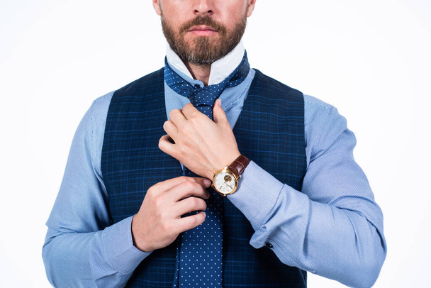 cropped man businessman tie necktie isolated on white, accessory - Zdjęcie, obraz