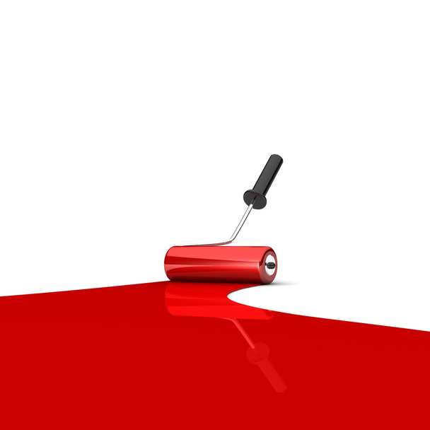 Paint roller and red paint stripe. - Φωτογραφία, εικόνα