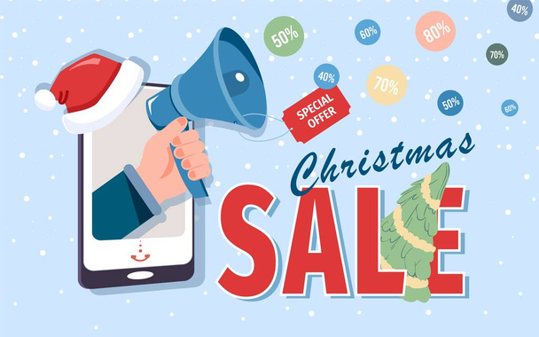 Karácsonyi eladás különleges ajánlat közösségi oldal promóció - Vektor, kép