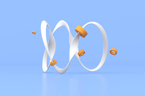 Illustration of abstract 3d rendering, Knot shape with orange ring. - Photo, Image