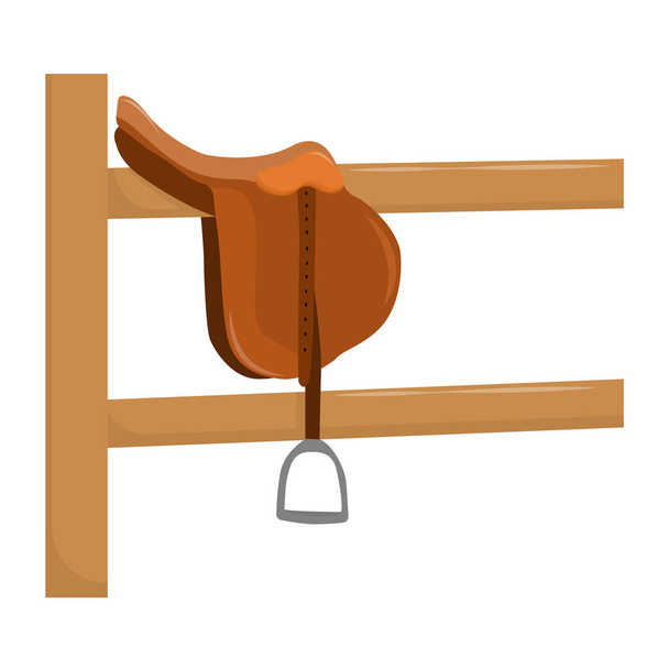  illustration vectorielle d'une selle pour chevaux sur une clôture en bois. Isolé sur fond blanc - Vecteur, image