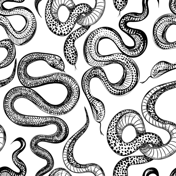 Tetovált kígyók zökkenőmentes minta. Vintage tetoválás nyomat. - Vektor, kép