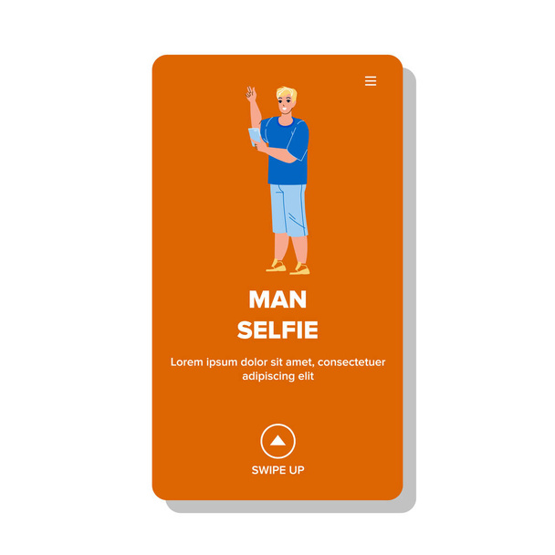 hombre hacer selfie en teléfono móvil cámara vector - Vector, Imagen