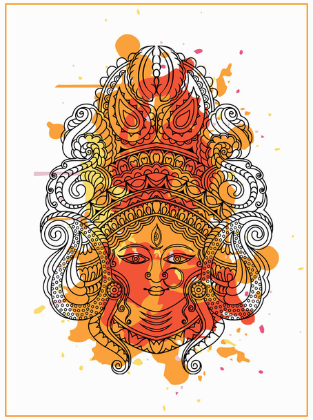 Σχέδιο ή σκίτσο της θεάς Durga Matha ή Chamundi closeup πρόσωπο επεξεργάσιμο περίγραμμα εικονογράφηση - Διάνυσμα, εικόνα