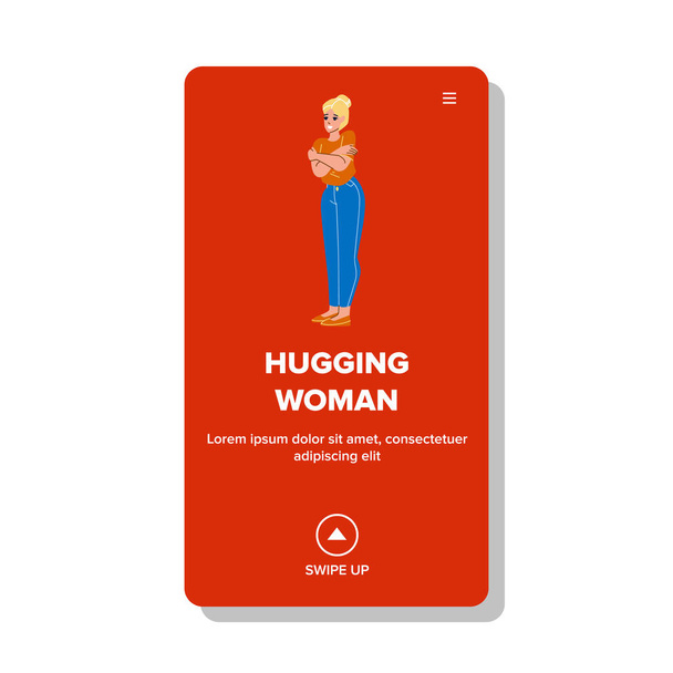Woman Hugging Herself With Positive Emotion Vector - Vector, Image