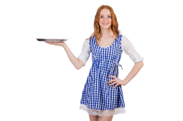 Nice attractive waitress isolated on the white - Photo, image