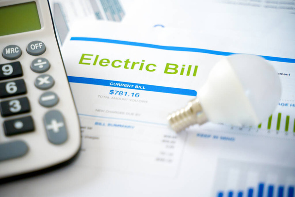 Electric bill statement and home energy consumption - Photo, Image