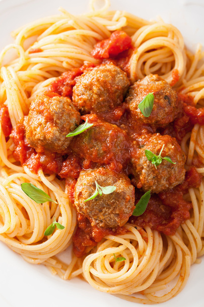 spaghetti with meatballs in tomato sauce  - Photo, Image