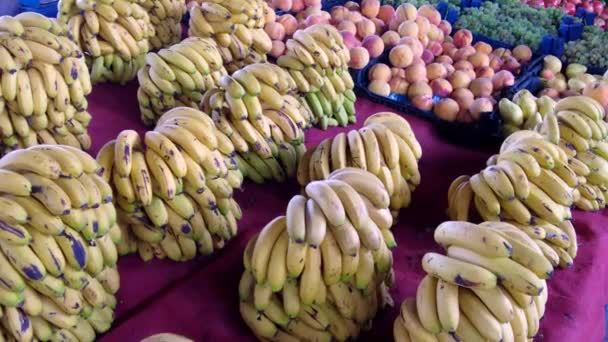 μπανάνες στο μανάβικο στη δημόσια αγορά, μεγάλες ποσότητες μπανανών προς πώληση, - Πλάνα, βίντεο