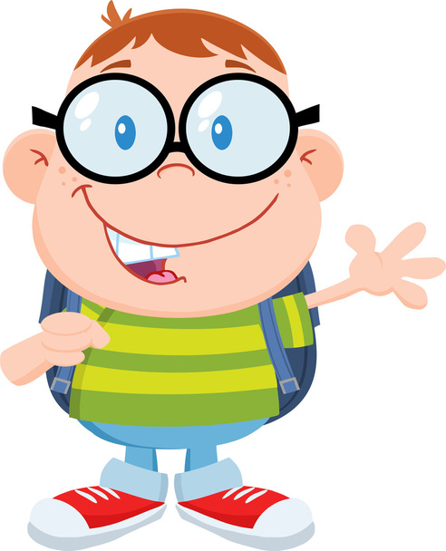 Happy Geek Boy acenando com design plano
 - Foto, Imagem