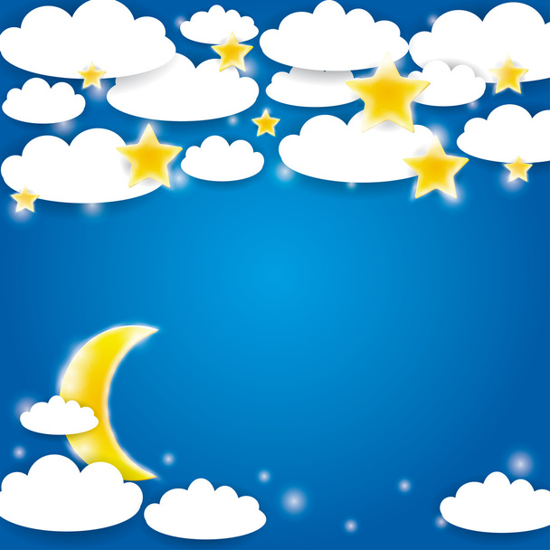 White clouds, stars and moon - Вектор, зображення