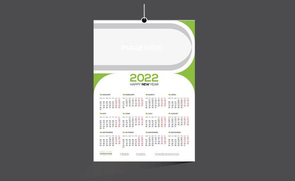 緑の色12ヶ月の壁ベクトルカレンダー2022使用の任意の種類のデザイン - ベクター画像