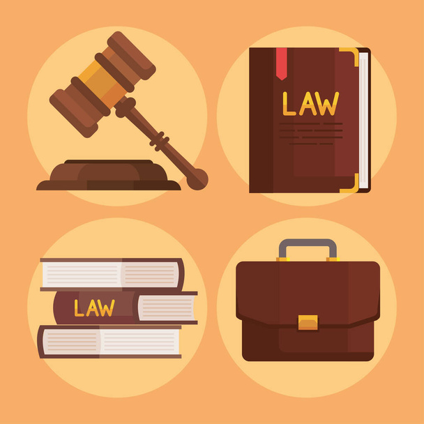 quatre icônes de droit et de justice - Vecteur, image