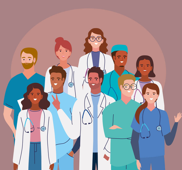 ten medical staff characters - Vector, Image