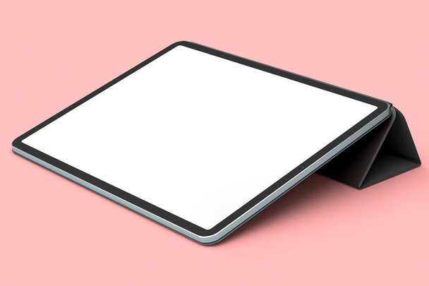 Computer tablet with cover case isolated on pink background. - Foto, Bild