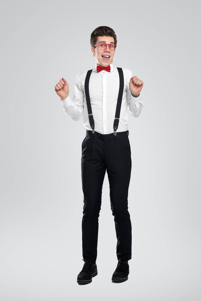 Excited gentleman in nerdy outfit - Φωτογραφία, εικόνα