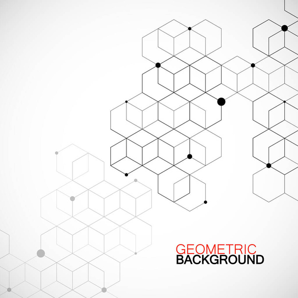 Fond géométrique abstrait avec des cubes. Concept de technologie géométrique avec lignes et points - Vecteur, image