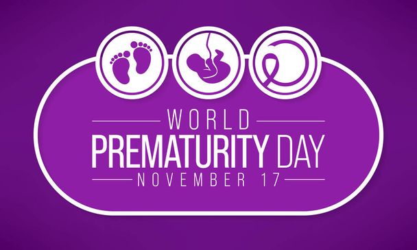 Παγκόσμια Ημέρα Προωριμότητας παρατηρείται κάθε χρόνο στις 17 Νοεμβρίου, Πρόωρη γέννηση είναι όταν ένα μωρό γεννιέται πολύ νωρίς, πριν από 37 εβδομάδες της εγκυμοσύνης έχουν ολοκληρωθεί. Εικονογράφηση διανύσματος - Διάνυσμα, εικόνα