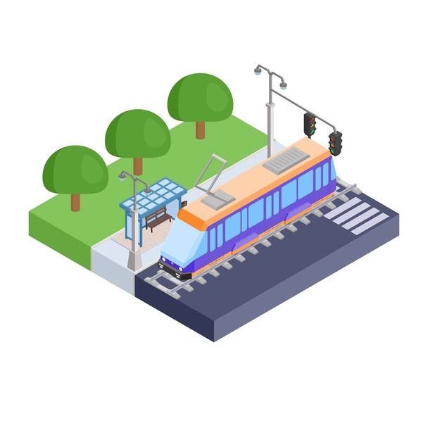 tram at stop isometric icon. image in isometric styles on stocks - Photo, Image