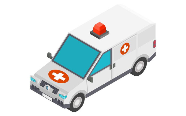 piccola ambulanza con luce lampeggiante. disegno in stile isometrico - Foto, immagini