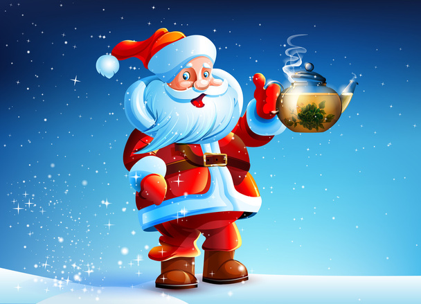 Santa claus biedt drinken thee. - Vector, afbeelding