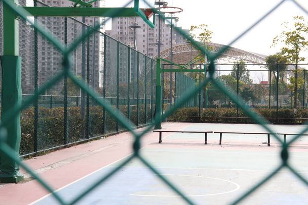 a vertical shot of a green basketball court - Photo, Image