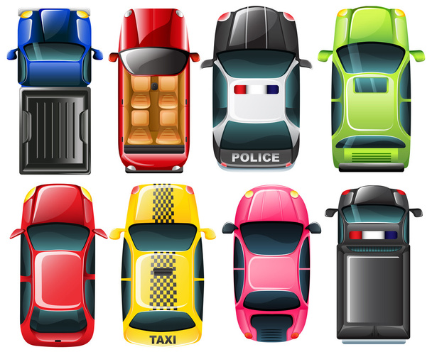 TopView van de verschillende soorten voertuigen - Vector, afbeelding