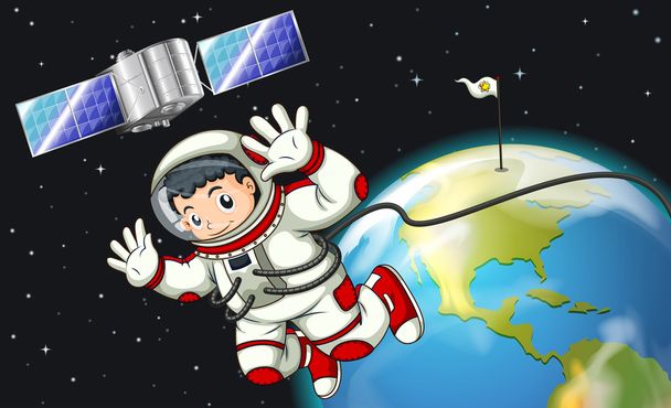 Un astronauta nello spazio esterno vicino al satellite
 - Vettoriali, immagini
