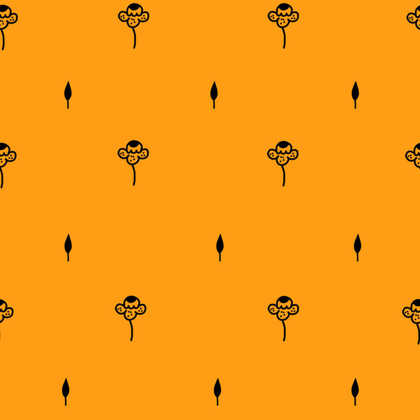 Безшовний візерунок з намальованими руками Векторні абстрактні квіти та листя, ілюстрації для обгортання паперу, шпалер, текстилю та дизайну тканини, ботанічний мотив для прикраси на помаранчевому фоні, квітковий принт
 - Вектор, зображення