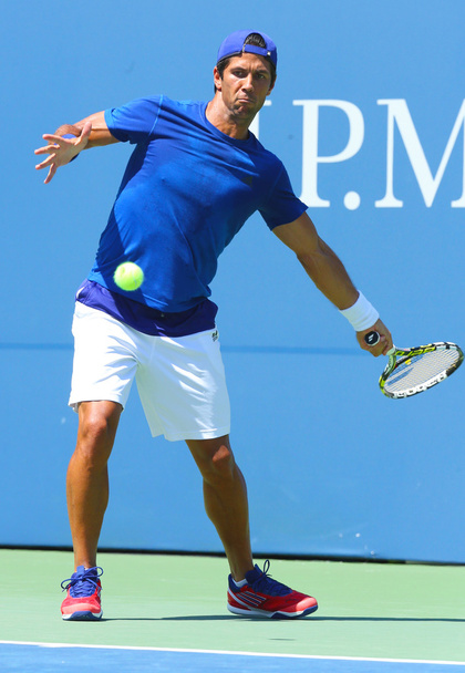 Professional tennis player Fernando Verdasco practices for US Open 2013 at Billie Jean King National Tennis Center - Photo, Image