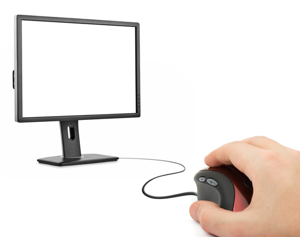 Hand with computer mouse and monitor - Foto, immagini