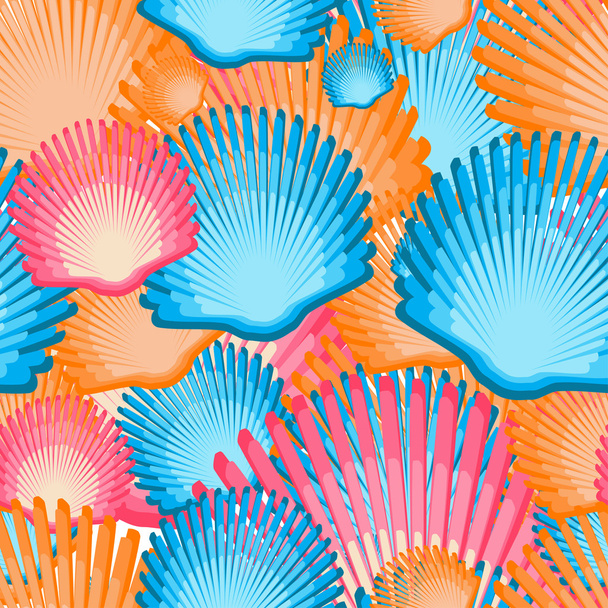Sea scallop seashell semless pattern. Vector. - Vektör, Görsel