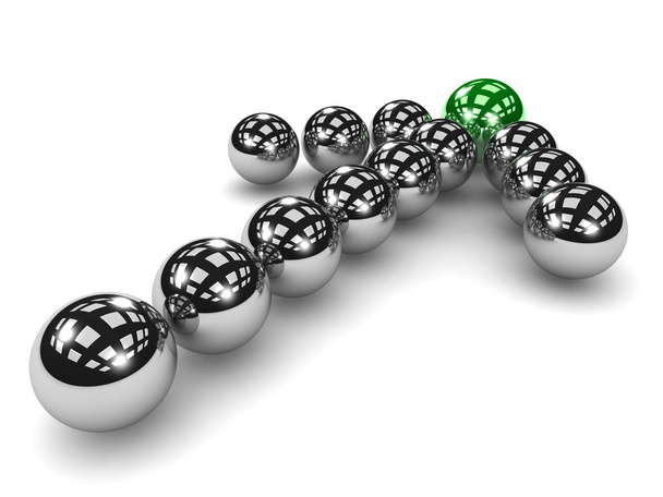 Grey arrow of balls with green leader - Foto, Bild