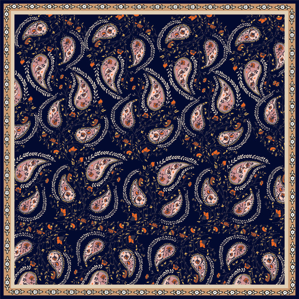 Patrón Bandana con elementos paisley. diseño cuadrado del pañuelo, perfecto para la tela, decoración o papel - Vector, imagen
