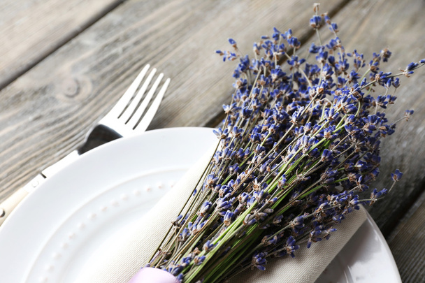 Dining table setting with lavender - Photo, Image