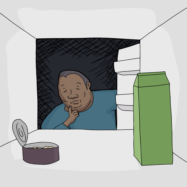 Человек смотрит в холодильник
 - Вектор,изображение