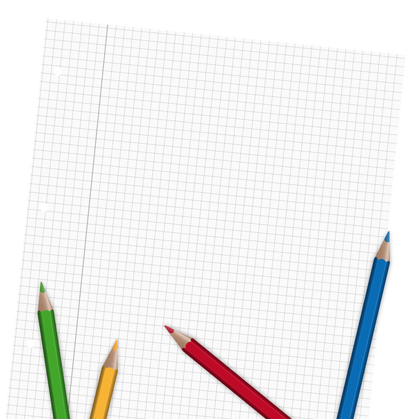 格子縞の鉛筆と紙 - ベクター画像
