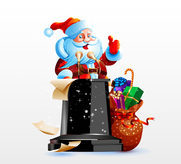 Санта Клаус стоит за подиумом
 - Вектор,изображение