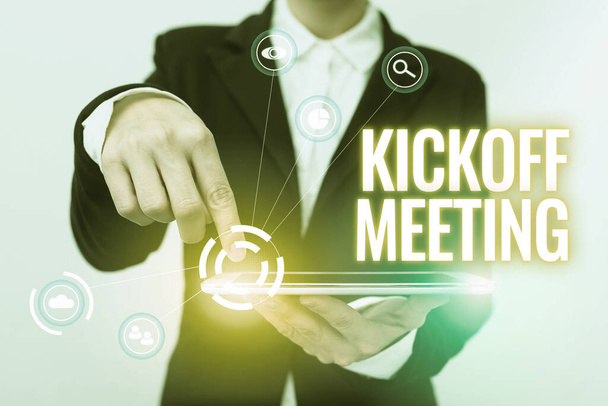 Sign Displaying Kickoff Meetingspecial Discussion Legalities Involved  Project Concept Meaning Stock Photo by ©nialowwa 609955820