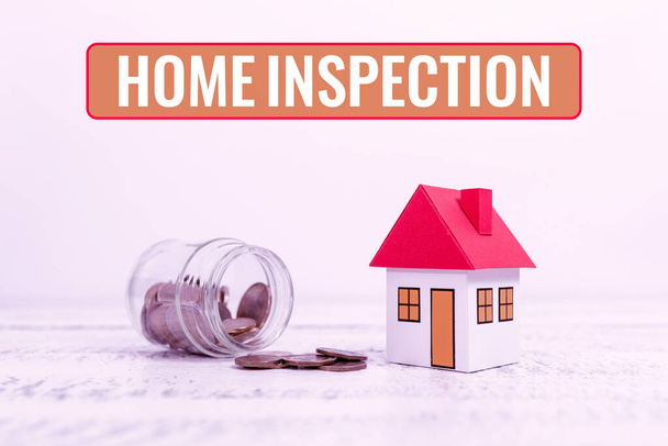 Schreiben mit Text Home Inspection. Konzept bedeutet Prüfung des Zustandes einer Immobilie im Zusammenhang mit dem Eigenheim Erstellung eines Immobilienvertrages zum Verkauf, Präsentation eines Hausverkaufs-Deals - Foto, Bild