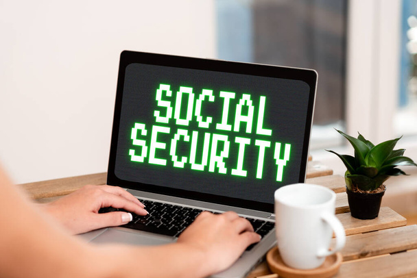 Inspiration showing sign Social Security. Business overview assistance from state showing with inadequate or no income Online Jobs And Working Remotely Connecting People Together - Photo, Image