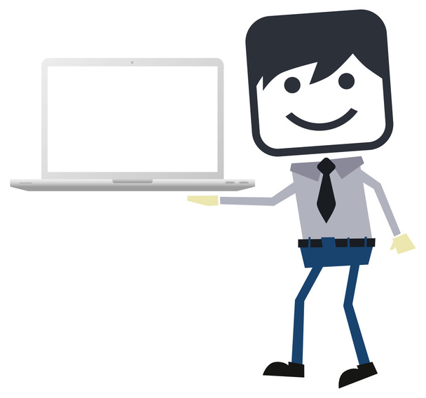 Geschäftsmann Cartoon Präsentation Laptop - Vektor, Bild