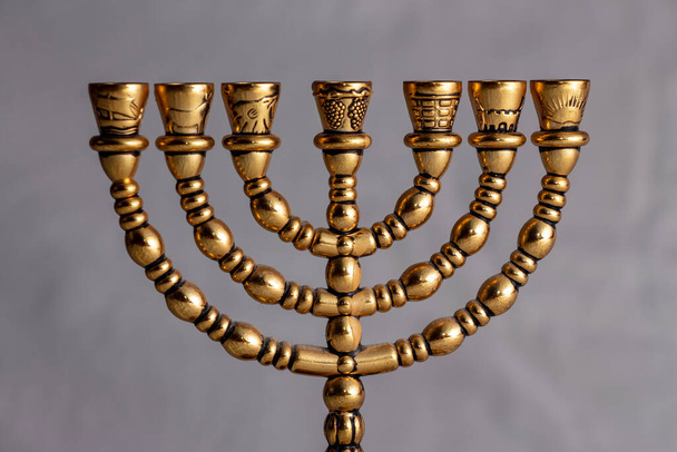 Ritual Jewish seven-candlestick with gilding - 写真・画像