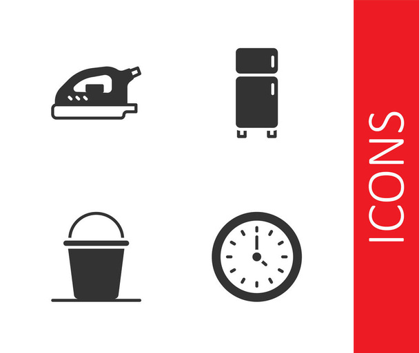 Ορισμός ρολόι, ηλεκτρικό σίδερο, κουβά και ψυγείο εικονίδιο. Διάνυσμα - Διάνυσμα, εικόνα
